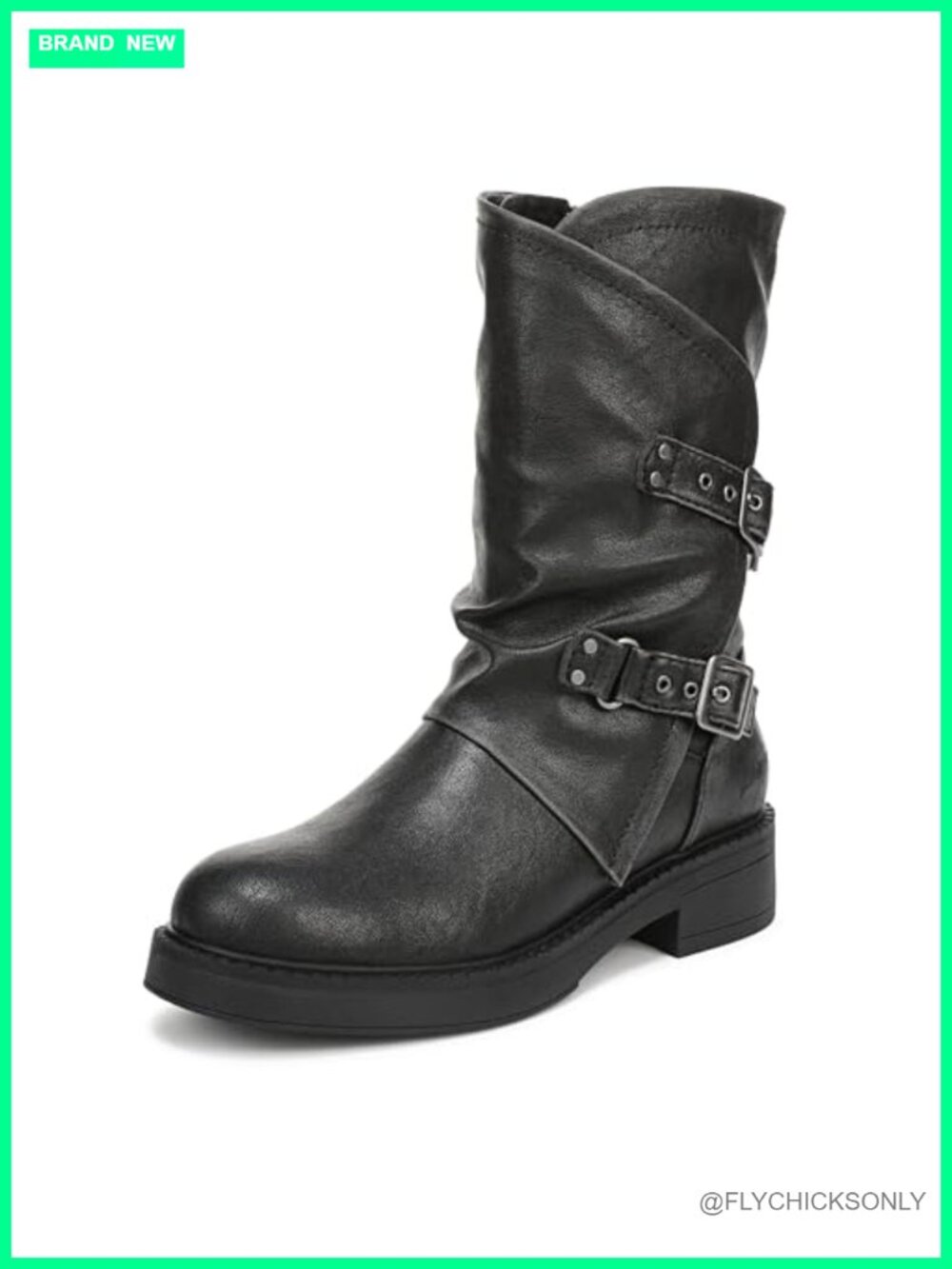 Faux Leather Ankle Booties with Side Zipper and Block Heel - Moto Inspired